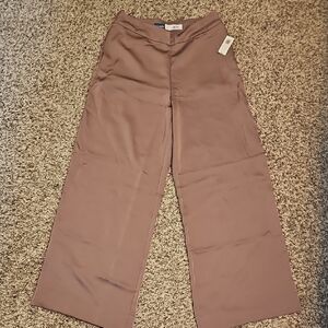Women's High-Rise Sateen Brown Wide-Leg Pants
